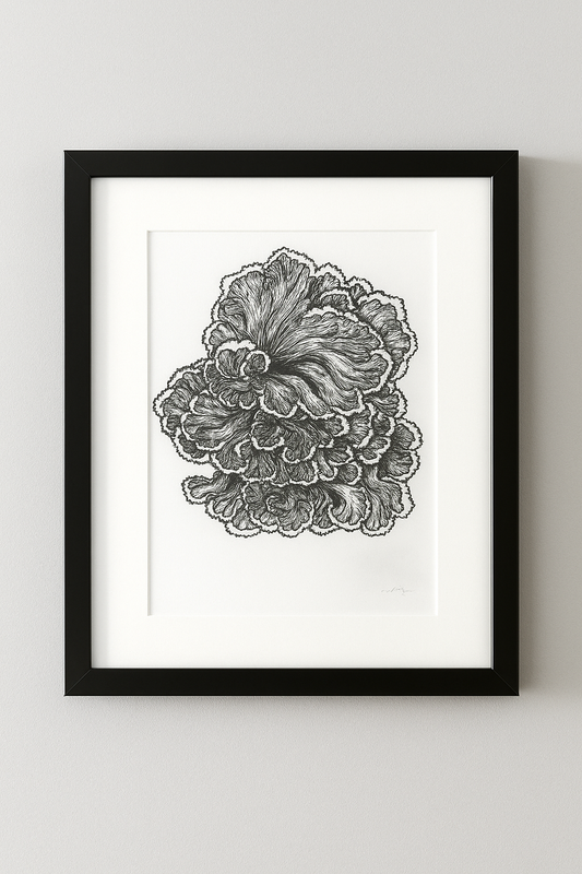 Forest Bloom – Mushroom Line Art Print | Nature-Inspired Fungi Illustration